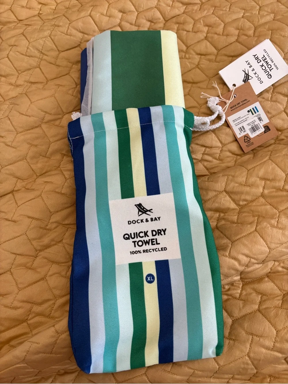 Dock & Bay Quick-Dry Beach Towel XL — Cool Lagoon Teal, Green & Blue Stripe